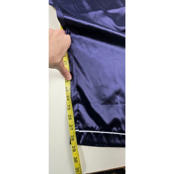 XL lounge sleep set silky navy blue button front elastic waist wode leg NWOT - Picture 8 of 8